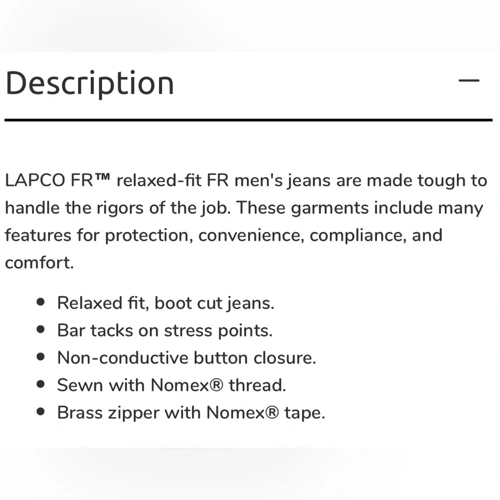 S🚫LD NWT MEN’S “LAPCO FR DENIM JEANS” FLAME RESISTANT DENIM 100% COTTON - Picture 10 of 11